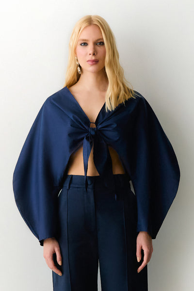 BLUSA MANGA LONGA AMPLAS COM AMARRACAO FRENTE AZUL MARINHO