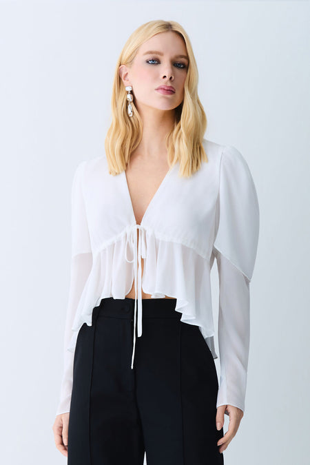BLUSA MANGA LONGA FRANZIDOS REGULAVEIS E AMARRACAO OFF WHITE