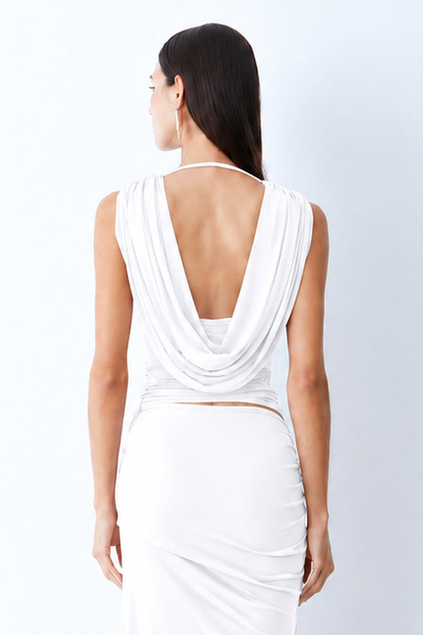 CROPPED MANGA CURTA DECOTE PROFUNDO FRENTE E COSTAS OFF WHITE
