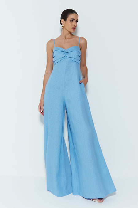 MACACAO DE ALCA PANTALONA COM FRANZIDO NO BUSTO AZUL MEDITERRANEO